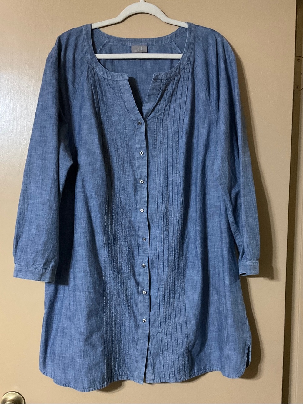 J. Jill Button-Front Long Sleeve Denim Dress